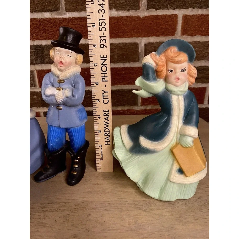 Vintage Ceramic Atlantic Mold Hand Painted Christmas Carolers Set 4 Holiday 9
